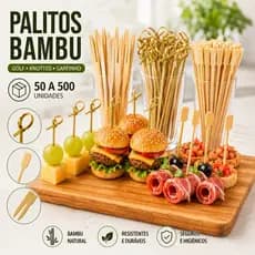Espetos Palitos Bambu 100/200/500 unidades Knotted Garfinho Petisco Buffet Eventos Lanchonete