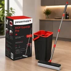 Mop Esponja Absorvente Balde Pratico Cabo Aço Inox 125 Centimetros Limpeza Facil