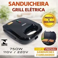 Sanduicheira Grill Elétrica 2 em 1 750W Antiaderente Prensa Dupla 127V ou 220v Sanduíche Grelhados