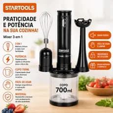 Kit Mixer Processador Batedor Alimentos 3 Em 1 Potente Versátil Cozinha Prática 127V