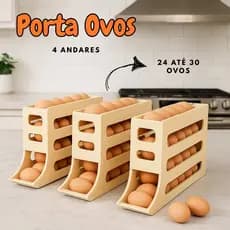 Organizador de Ovos para Geladeira com 4 Níveis Bandeja de Suporte e Dispensador Deslizante 30 Ovos