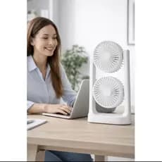 Ventilador de Mesa Duplo Portátil com  USB Silencioso e Ajustável verão top