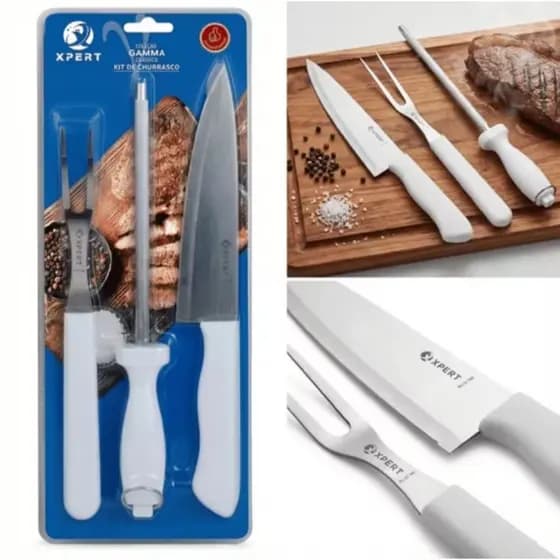 Kit Churrasco 3 Peças Aço lnox - Faca, Garfo e Chaira Profissional
