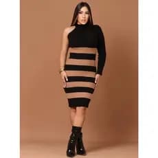 Vestido Tricot Modal Feminino Midi Tubinho Elegante Manga Única