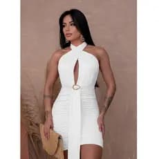 Vestido Curto Para Festa Cruzado Drapaedo Costas Nua Franzido