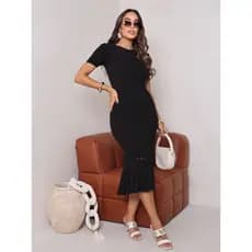 Vestido Midi Tricot Modal Elegante Casual Evangelico Manga Curta
