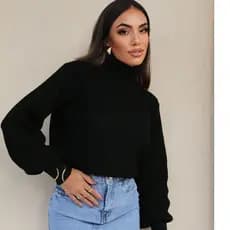 Blusa De Frio Feminina Gola Alta Manga Bufante Cacharrel Inverno