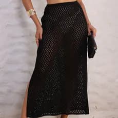 Saida De Praia Tricot Longa Cintura Alta Vazado Moda Praia Feminina