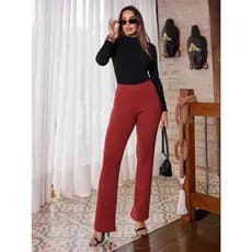 Calça Tricot Modal Feminina Premium Canelada Cintura Alta Casual Elegante
