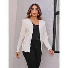 Cardigan Tricot Com Botões Manga Longa Casaco Feminino Inverno