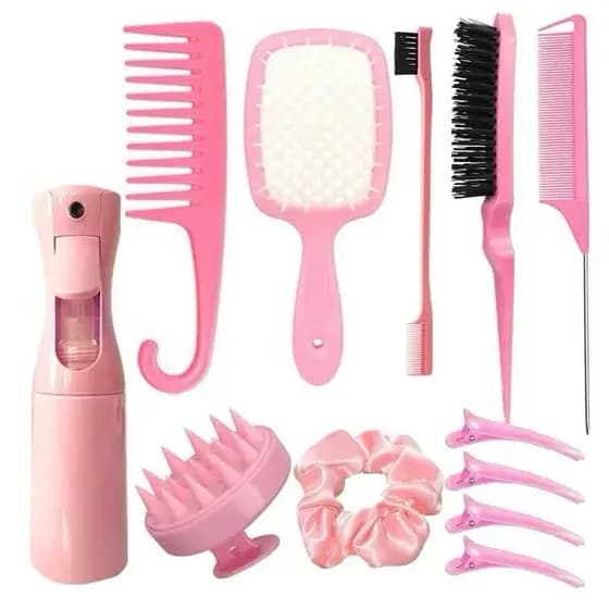 Kit Escova Cabelo cacheado natual liso trança penteados rabi de cirvo  baby hair 12 Peças ferramentas salão cabeleireiro
