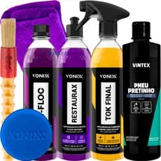 Kit Shampoo V-Floc Cera Tok Final Pneu Pretinho Restaurax Vonixx