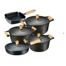 Jogo de 3 Panelas Caçarolas Conjunto de 2 Frigideiras de Ferro Fundido com Tampas Craqueadas
