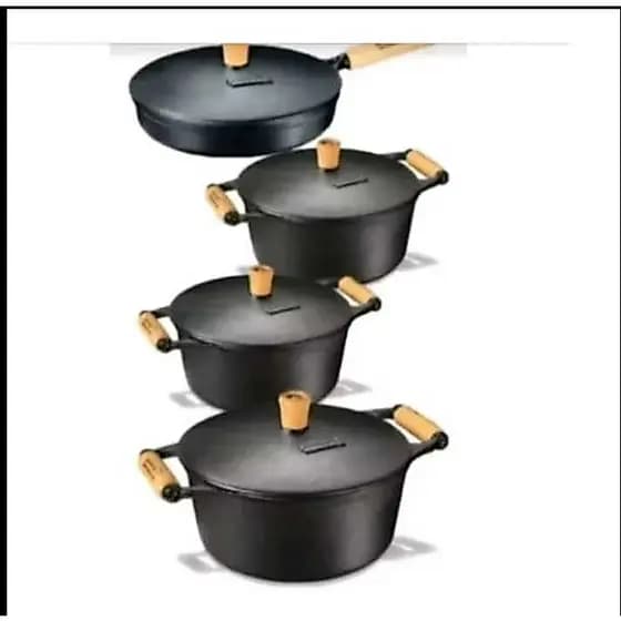 Kit conjunto de 3 panelas caçarolas Jogo de 1 frigideiras de ferro fundido com tampas craqueadas Oportunidade