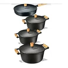 Jogo 3 Panelas Caçarolas E 1 Frigideira Ferro Fundido Com Tampas craqueadas