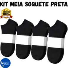 Kit Até 24 Pares de Meias Pretas Soquete Cano Curto Masculina Feminina Unissex