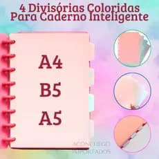 4 Divisórias Para Fichário Ou Caderno Inteligente A4 A5 B5 Material Escolar Volta Às Aulas Coloridos
