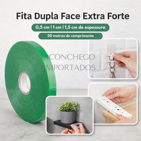 Fita Dupla Face Tipo 3M  Multiuso Com 20 Metros Transparente Extra Forte Sem Furos Adesiva Fixação Rápida  Instalação