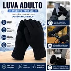 Luva De Lã Frio Inverno Adulto Preta Feminina Masculina Mãos