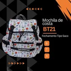 Mochila de Costa Fechamento Tipo Saco Bolsa Personagens BT21 k pop BTS Escolar Passeio Academia