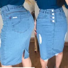 Saia Jeans Moda Evangélica Saia Destroyed  Saia Blogueirinha Saia Com Lycra Saia Jeans Saia Feminina