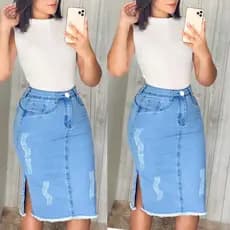 Saia Jeans Com Lycra Saia Jeans Moda Evangélica Saia Jeans Destroyed Saia Feminina Saia Blogueirinha