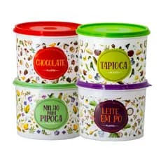 Kit 4 Potes Para Mantimentos Linha Decorada Floral Empilhável Decorativo