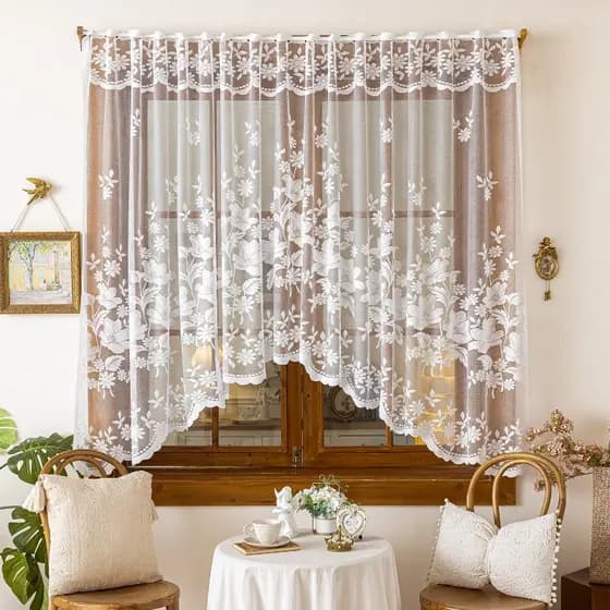 Cortinas Florais Elegantes De Renda Branca De 160 * 100 Cm , Decoração De Casa Aconchegante Para Sala De Estar , Cozinha