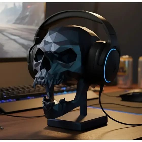 Suporte Skull Decorativo para Headset e Fone de Ouvido – Design 3D Moderno para Setup Gamer