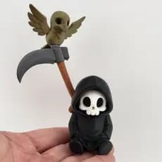 Dona Morte Com Coruja Pensativa e Detalhada 3D Decorativa