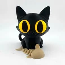 Gato Preto Decorativo Kawaii Fofo Charme Único para Presente com espinha de peixe ou caveira