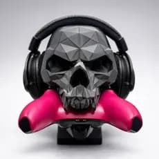 Suporte Headphone e Controle Caveira 3D Low Poly Gamer Organizador para Headset e Joystick