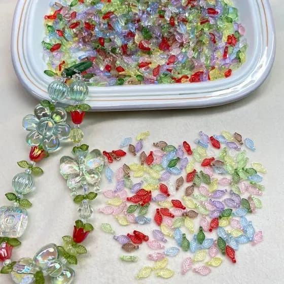 Mini Contas De Folha Verde Acrílica De 5 * 10 Mm Para Fazer Joias DIY
