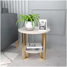 Mesa Lateral 2 Tampos Pés Dourado - Off-white