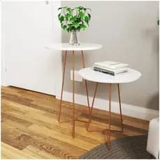 Kit 2 Mesas de Cabeceira MDF Pés Tripé Aço Rosé Gold Para Quarto Sala De Estar Hall De Entrada