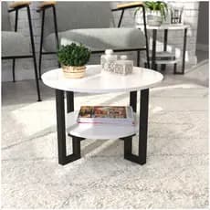 Mesa De Centro 2 Tampos Decorativa Para Sala Com Pés em Metal Preto