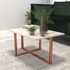 Mesa De Centro Retangular Pés Cobre