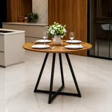 Mesa de Jantar Redonda 90x90 MDF Industrial Moderna Pés Aço Preto Cozinha, Apartamento Área Gourmet