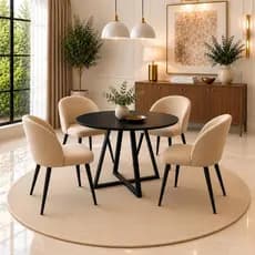 Mesa De Jantar Redonda 4 Lugares Moderna Pés Aço Tampo MDF Sala De Jantar Gourmet Estilo Industrial