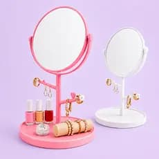 MINI Espelho Para Penteadeira com Porta Joias e Brincos | MINI Espelho de Mesa com Suporte e Organizador
