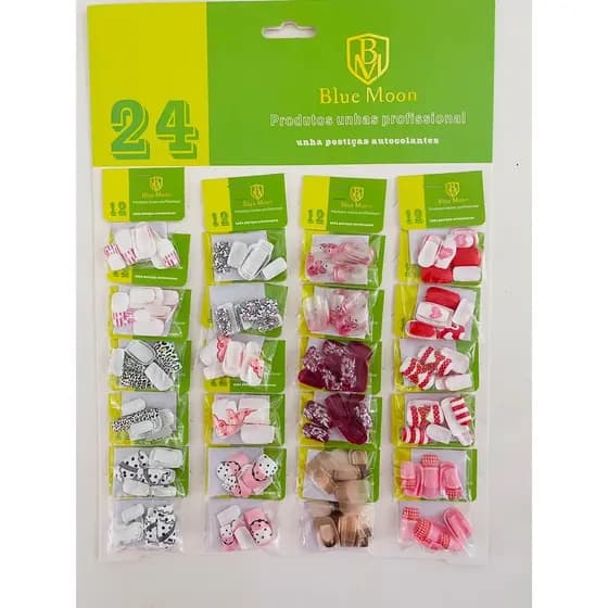 24 Pacotes Unhas Postiças Decoradas Atacado