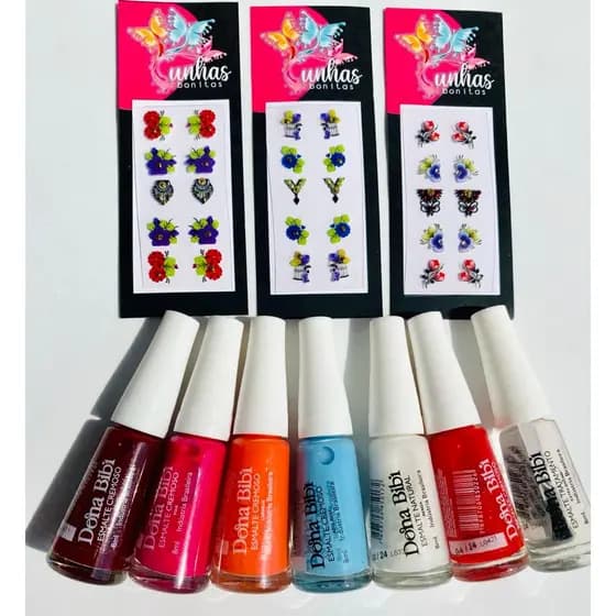 10 Esmaltes + 10 Cartelas de Adesivos de Unhas com Jóias Revenda Unhas Bonitas KEAJ-502