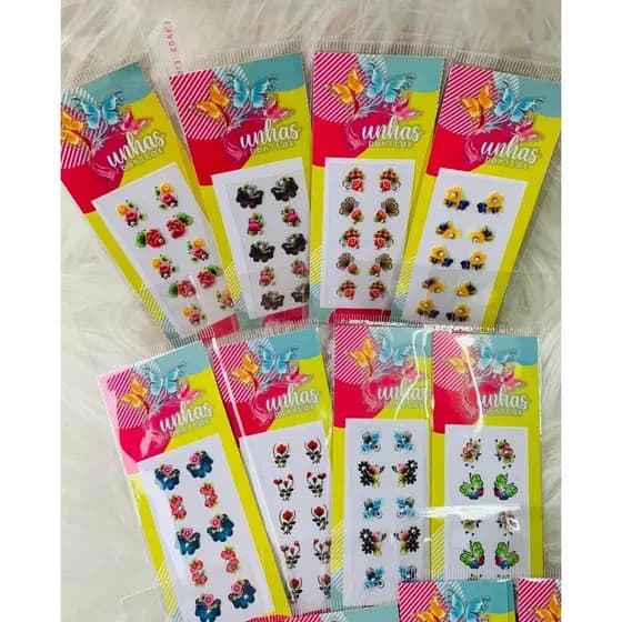 100 Cartelas de Adesivos de Unhas 3D com PEDRAS (COLORIDO) Atacado Artesanais Unhas Bonita Adesivos