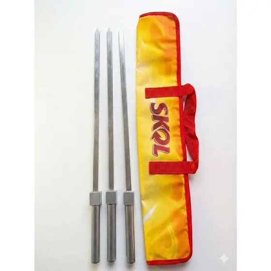 Espeto Para Churrasco Inox 60cm Profissional Kit 3 Peças Com Bolsa