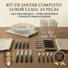 Jogo de Jantar Kit Talheres 4 Pratos Rasos 4 Copos Vidro | Envio em 24h