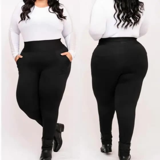 Calça Legging G1 Preta Com Bolso Cintura Alta Montaria Zero Transparência