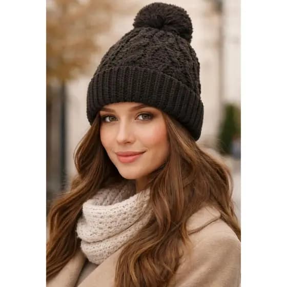 Touca Feminina de Tricot Gorro Inverno C/ Pompom