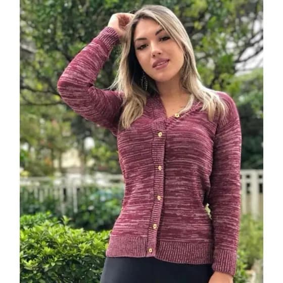 Blusa Cardigan Casaquinho Feminina de Frio Suéter Casaco Com Botões em Tricot