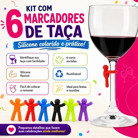 Marcadores De Taça De Vinho E Drinks Kit Com 6 Peças Premium