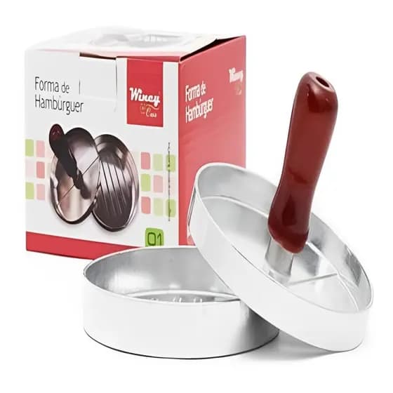 Modelador De Hamburguer De Aluminio Pratico cabo madeira